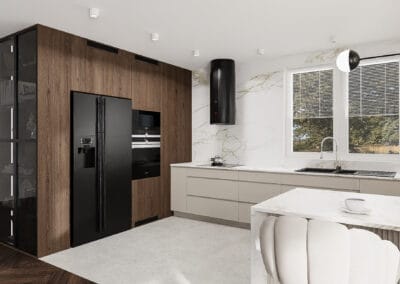Kuchnia Dekton Entzo + kaszmir + drewno