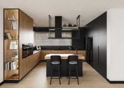 Czarna kuchnia z drewnem