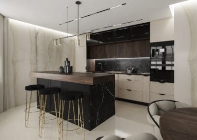 Kuchnia kaszmir z czarnym i brązem