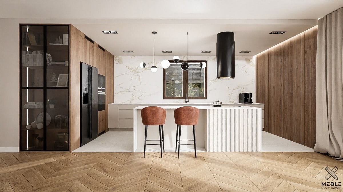 Koniakowe hokery przy wyspie w kuchni