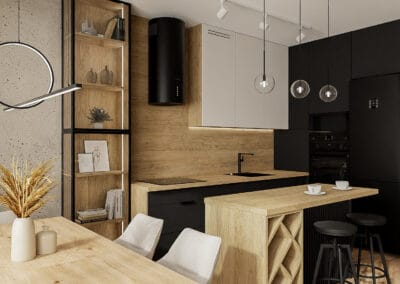 Nowoczesna kuchnia czarno-drewniana